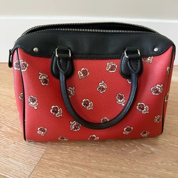 Coach Mini Bennett Satchel Black Leather Floral Boston Bag NWOT Authentic - Picture 2 of 13